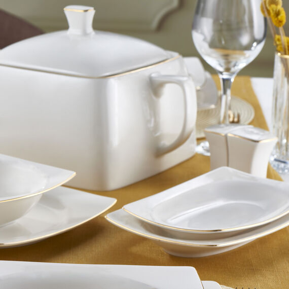 Caroline 62 Parça 12 Kişilik Kare Yemek Takımı Altın Yaldız 20 - 3