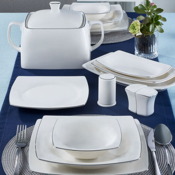 Caroline 62 Parça 12 Kişilik Kare Yemek Takımı Gümüş Yaldız 220 - 1