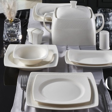 GÜRAL PORSELEN - CAROLINE 62 PARÇA KARE BONE YEMEK TAKIMI - 6117