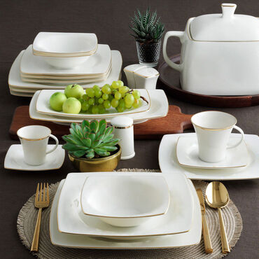 Caroline 85 Parça 12 Kişilik Kare Yemek Takımı Altın Yaldız 20 - GÜRAL PORSELEN
