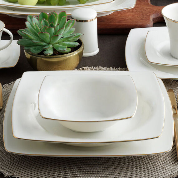 Caroline 85 Parça 12 Kişilik Kare Yemek Takımı Altın Yaldız 20 - 3