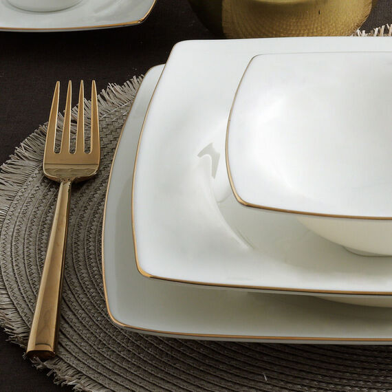 Caroline 85 Parça 12 Kişilik Kare Yemek Takımı Altın Yaldız 20 - 4