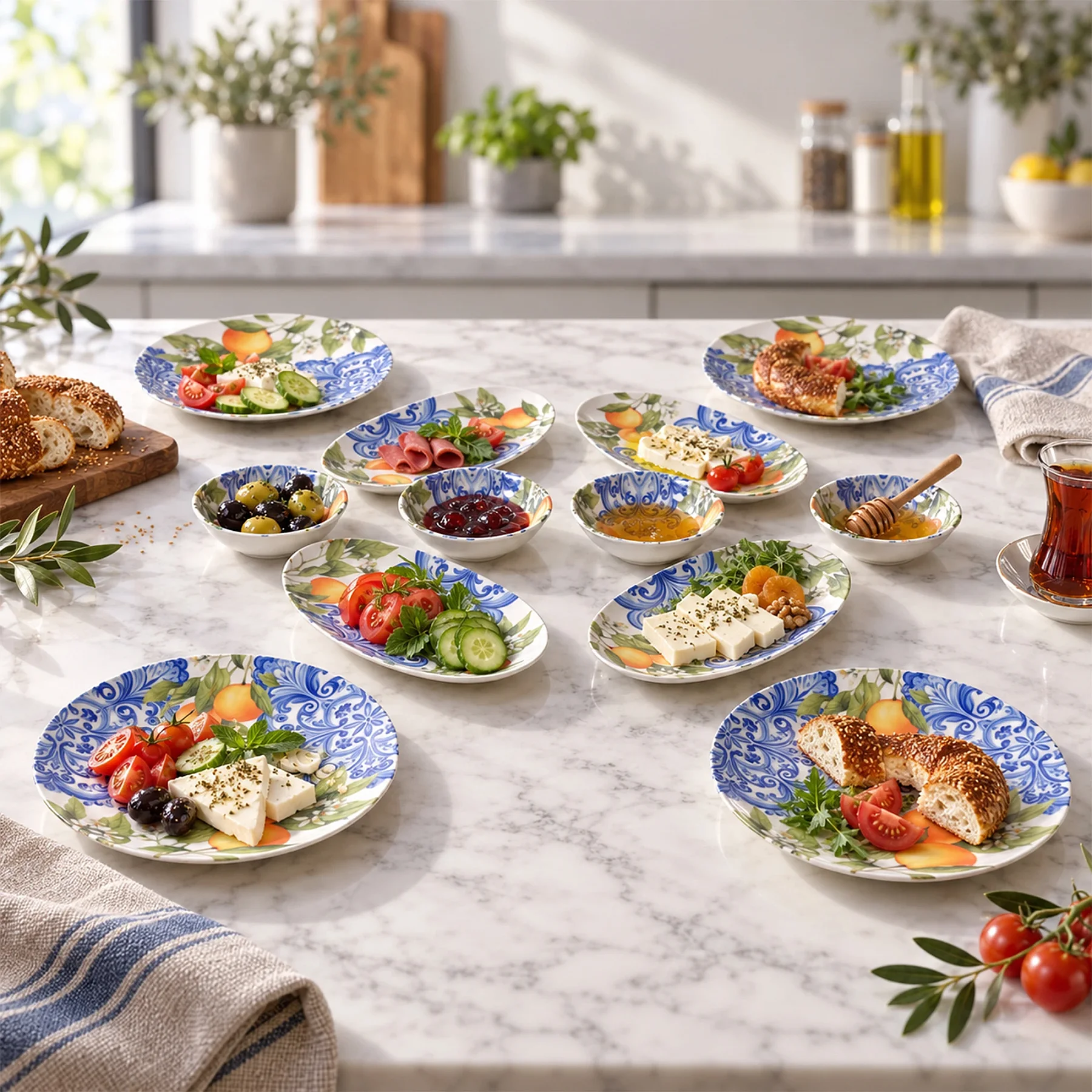 Portakal detaylı 12 Parça 4 Kişilik Kahvaltı Takımı 55501 - 1