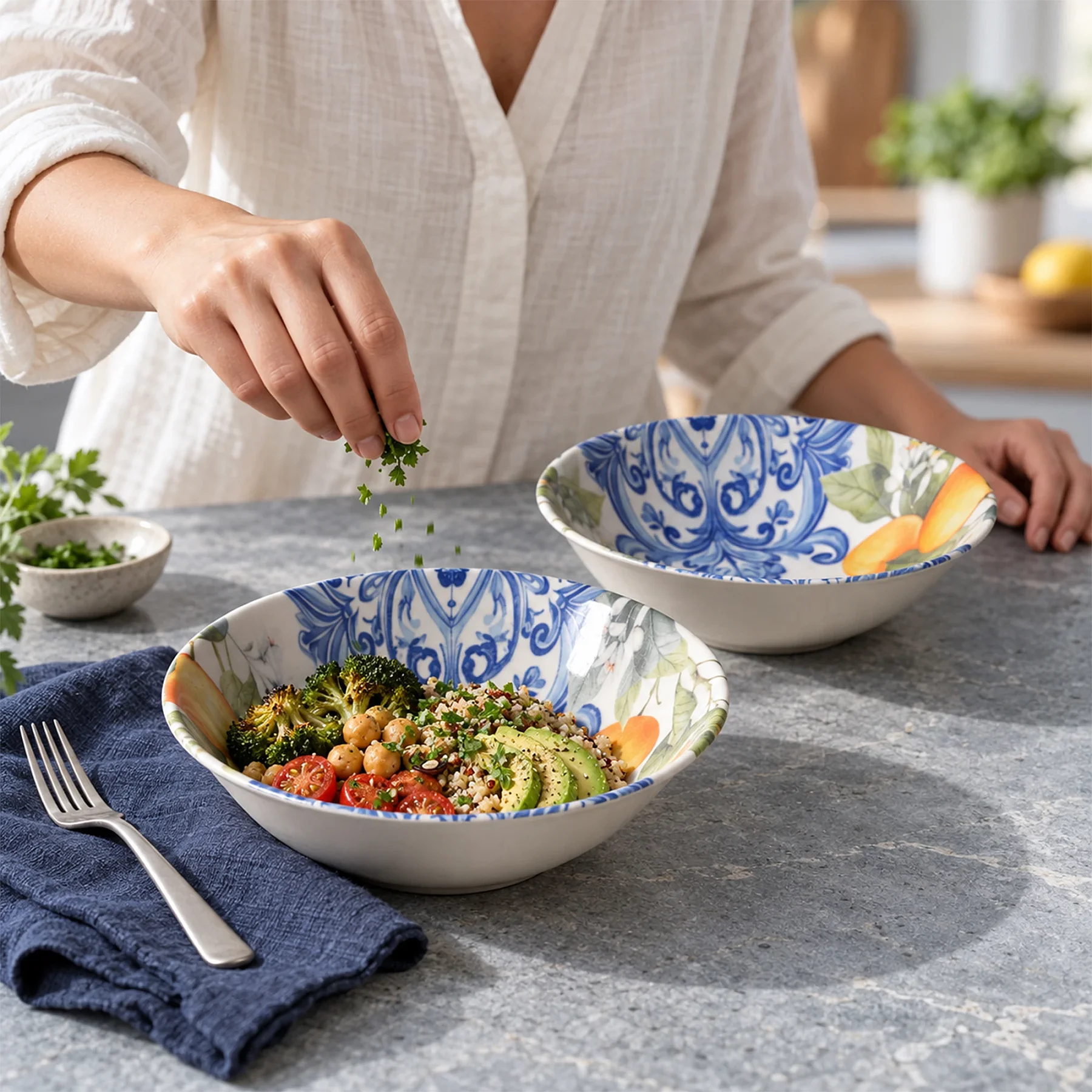 2 Parça Portakal Detaylı 23 cm Salata Kasesi 55501 - 1