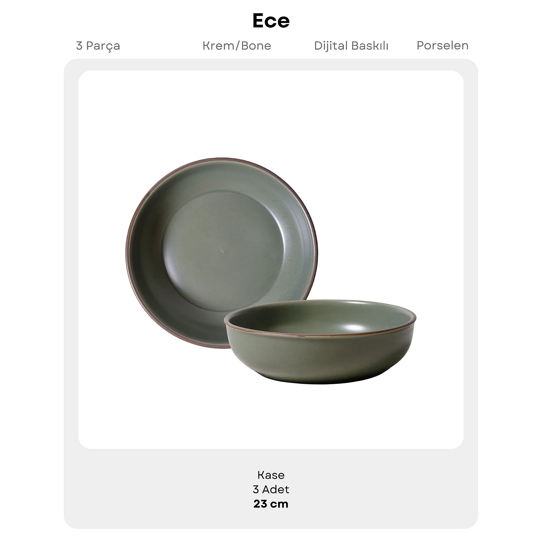 Ece 23 cm Salata Kasesi Mat Yeşil 26y - 5