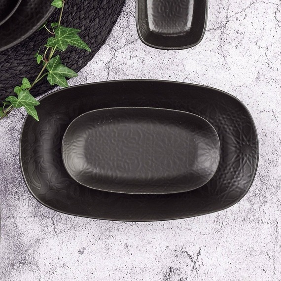 Enternasyonel 2 Parça 24 cm Kayık Tabak Siyah Mat Desenli 515 - 1