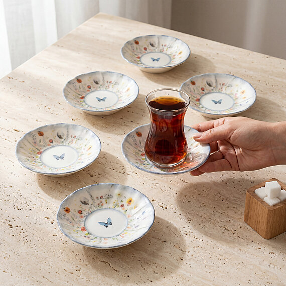 Flora Blue 6 Parça Çay Tabağı 48833 - 4