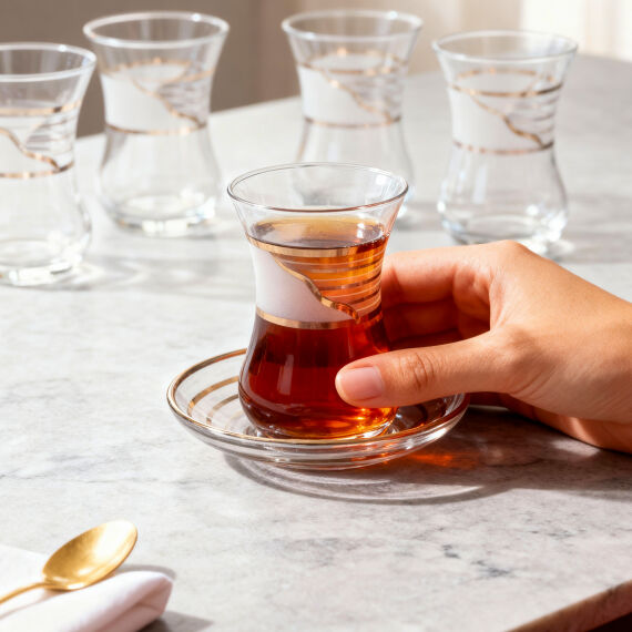 Güral Cam 12 Parça 6 Kişilik İnce Belli Çay Takımı 50576 - 4