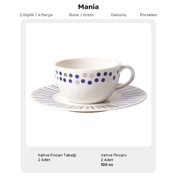 Mania 4 Parça 2 Kişilik Kahve Fincan Takımı 6563 - 8