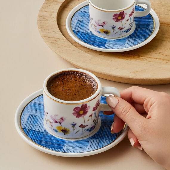 Mental 4 Parça 2 Kişilik Kahve Fincan Takımı 6709 Mavi - 1