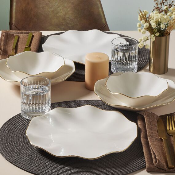 Nesrin 18 Parça 6 Kişilik Yemek Takımı Altın File 20 - 1