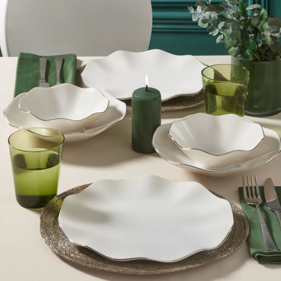 Nesrin 18 Parça 6 Kişilik Yemek Takımı Gümüş File 220 - 1