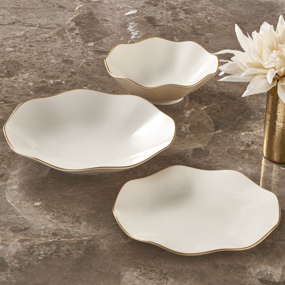 Nesrin 24 Parça 6 Kişilik Bone Yemek Takımı - Gold - 3
