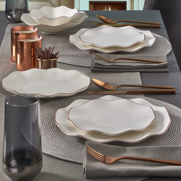GÜRAL PORSELEN - NESRİN 26 PARÇA 6 KİŞİLİK BONE YEMEK TAKIMI - COPPER BAKIR