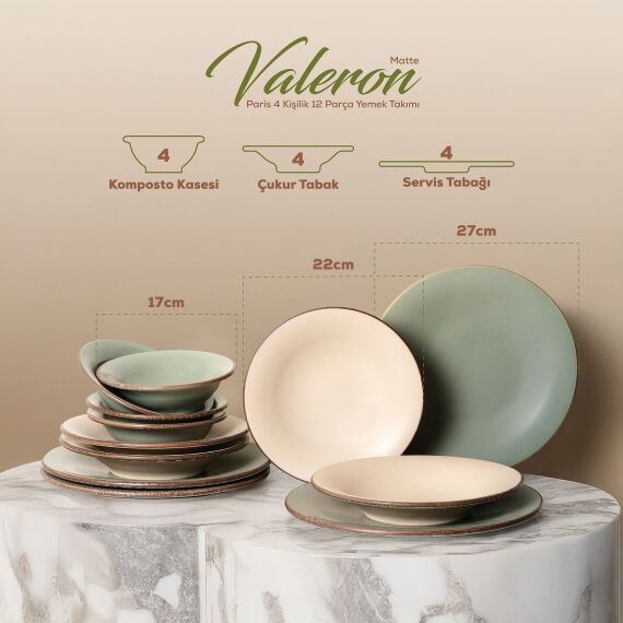Paris 12 Parça 4 Kişilik Mat Yemek Takımı - 4