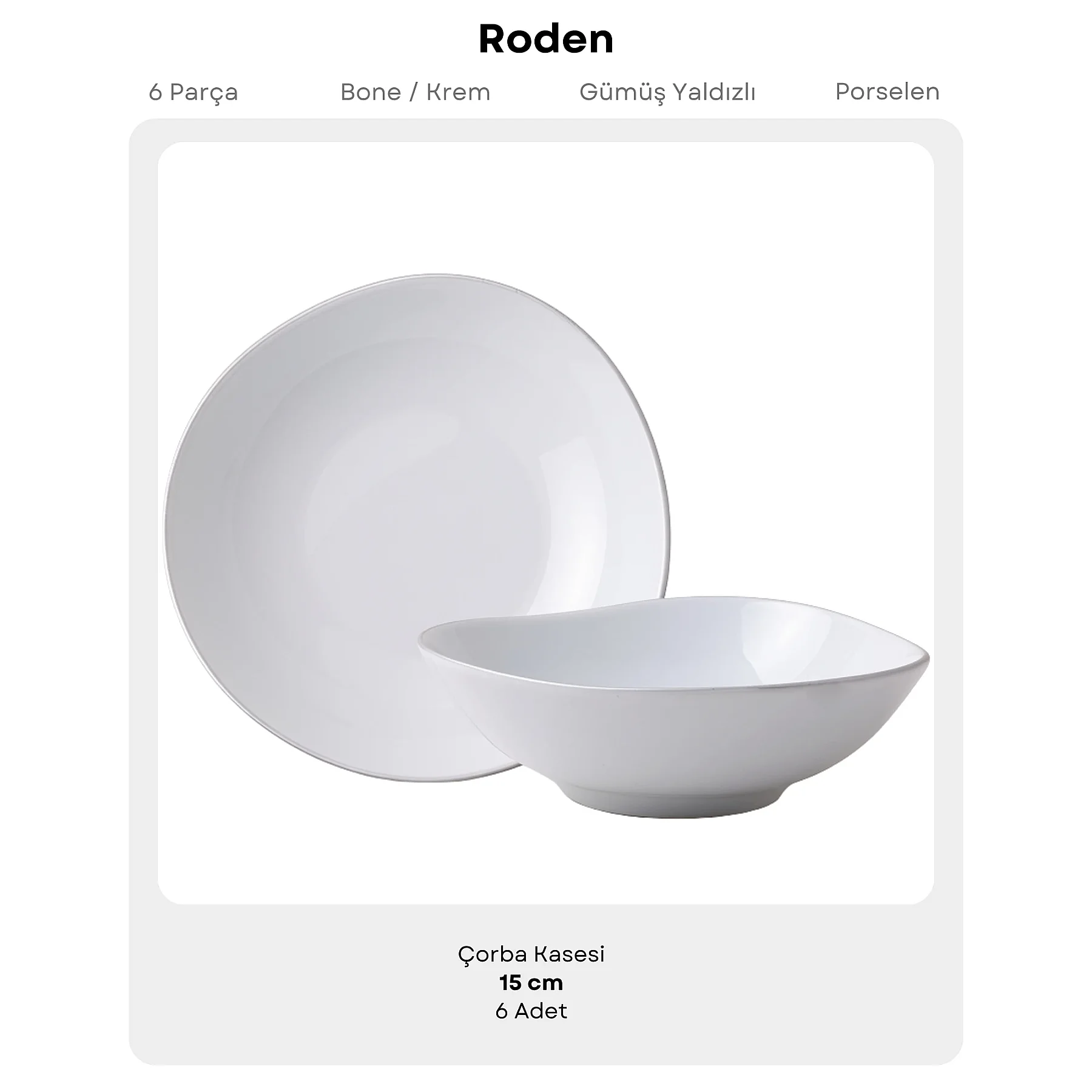 Roden 6 Parça 15 Cm Çorba Kasesi Gümüş Yaldız - 5