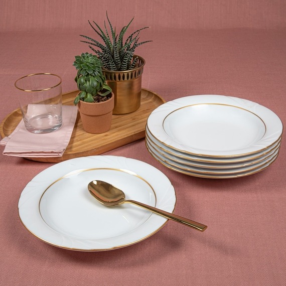 Soprano 23 Cm Çukur Yemek Tabağı 6 Adet Çift Altın Yaldız - 3