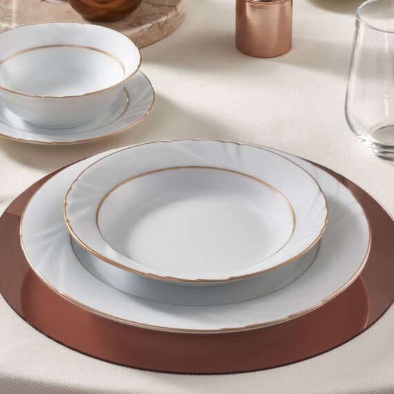 Soprano 23 Cm Çukur Yemek Tabağı 6 Adet Çift Altın Yaldız - 1