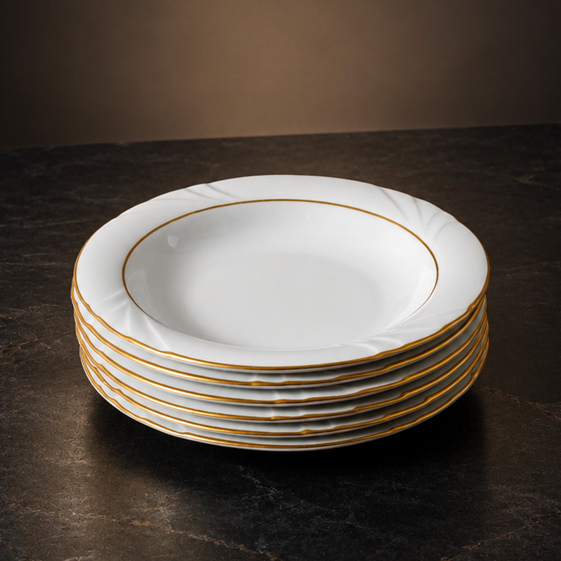 Soprano 6 Adet 23 Cm Çukur Yemek Tabağı Mat Altın File - 4