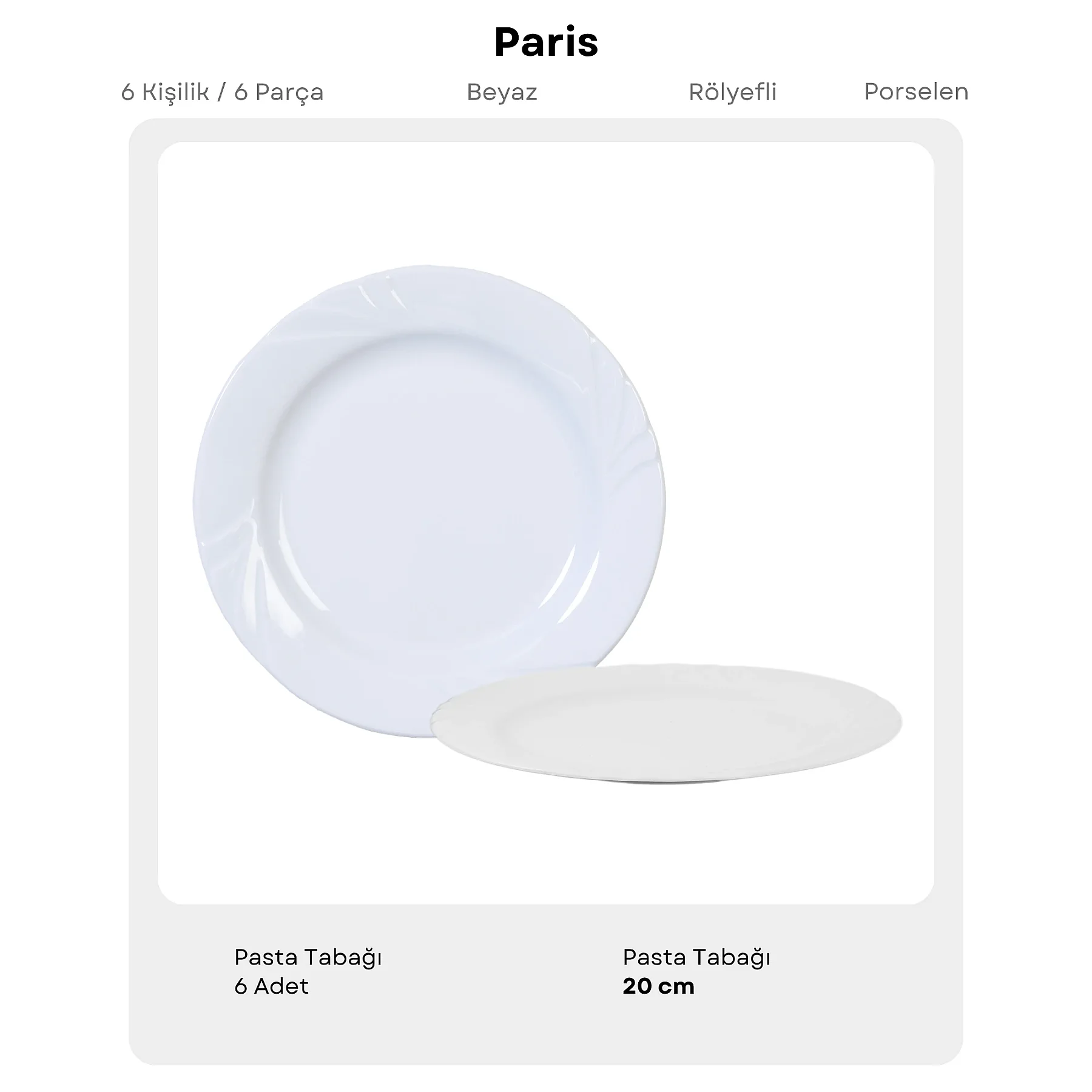 Soprano 6 Parça 20 Cm Pasta Tabağı Dekorsuz - 5