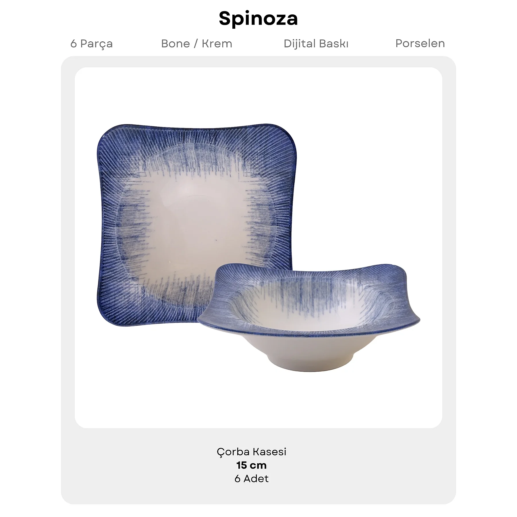 Spinoza 6 Parça 15x15 Cm Bone Kase Takımı - 845 - 5