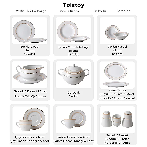 Güral Porselen Tolstoy 84 Parça 12 Kişilik Yemek Takımı 5105 - 5
