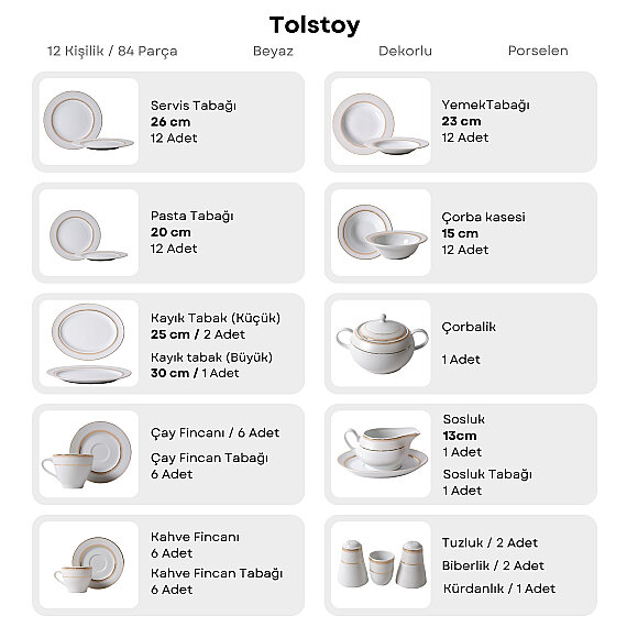 Güral Porselen Tolstoy 84 Parça 12 Kişilik Yemek Takımı 5105 - 5