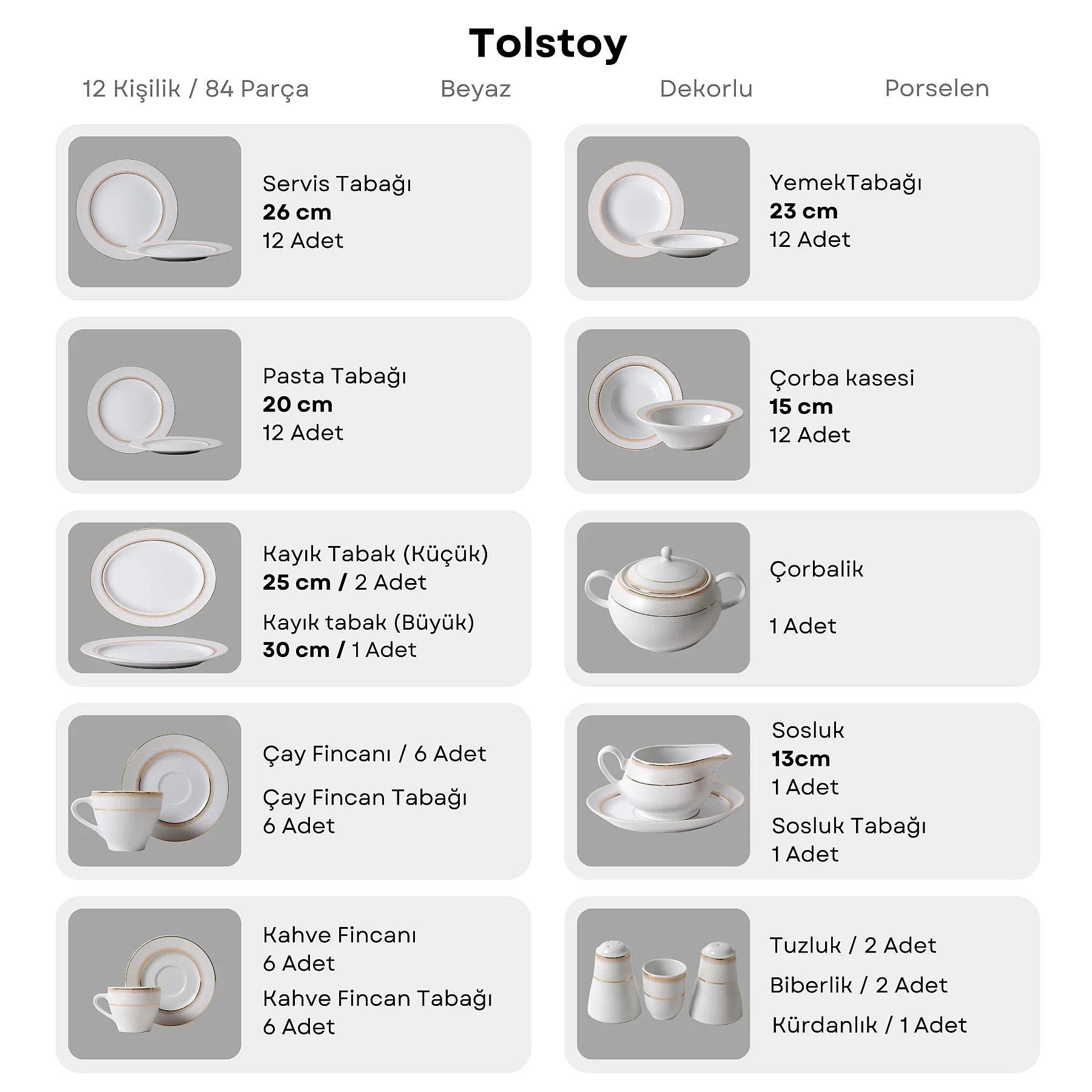 Güral Porselen Tolstoy 84 Parça 12 Kişilik Yemek Takımı 5105 - 4