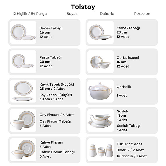 Güral Porselen Tolstoy 84 Parça 12 Kişilik Yemek Takımı 5574 - 5