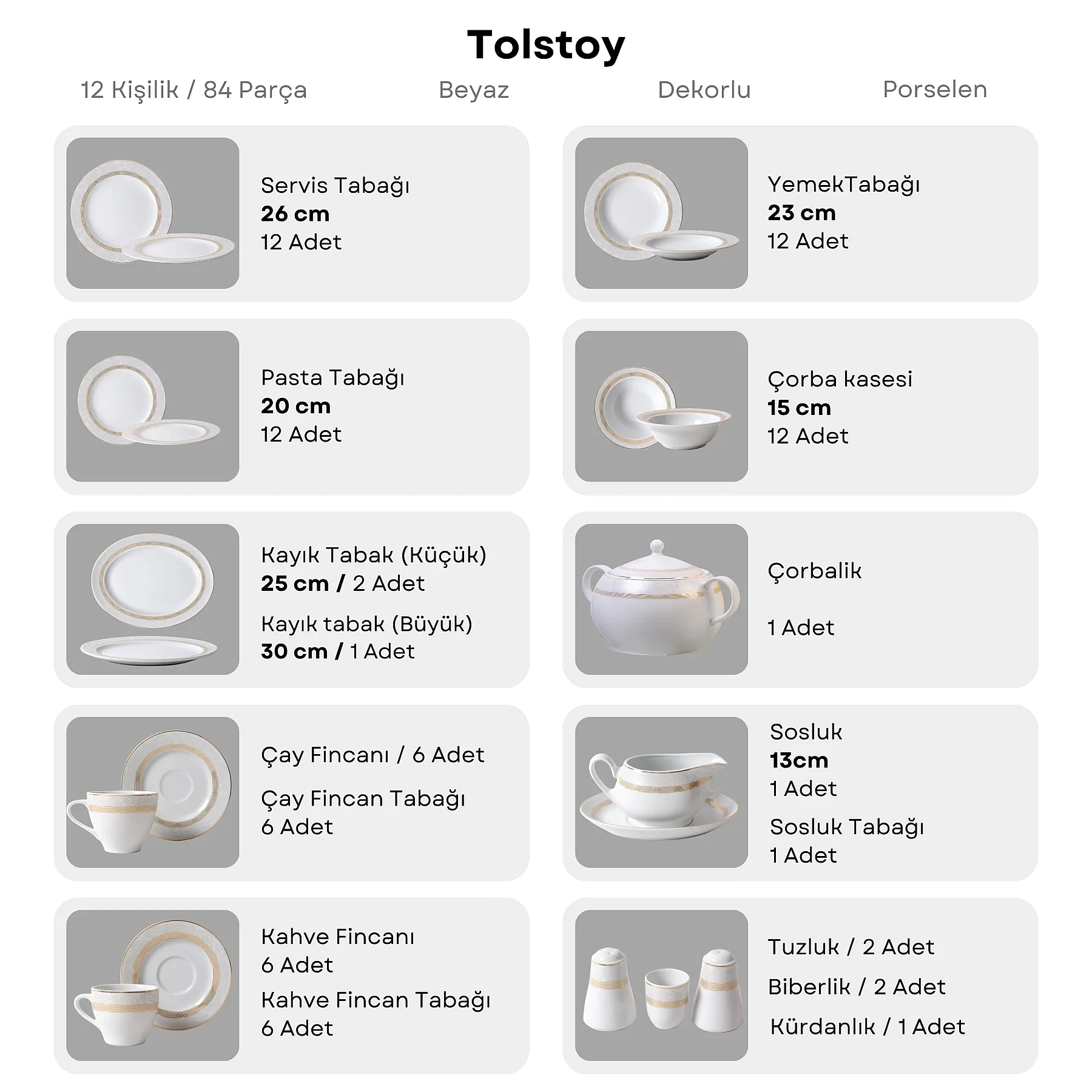 Güral Porselen Tolstoy 84 Parça 12 Kişilik Yemek Takımı 5574 - 4