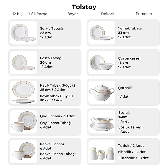 Tolstoy 84 Parça 12 Kişilik Porselen Yemek Takımı 6203 - 7