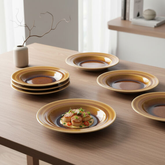 Valeron 6 Adet 22 Cm Çukur Yemek Tabağı Reaktif Saura 137 - 2