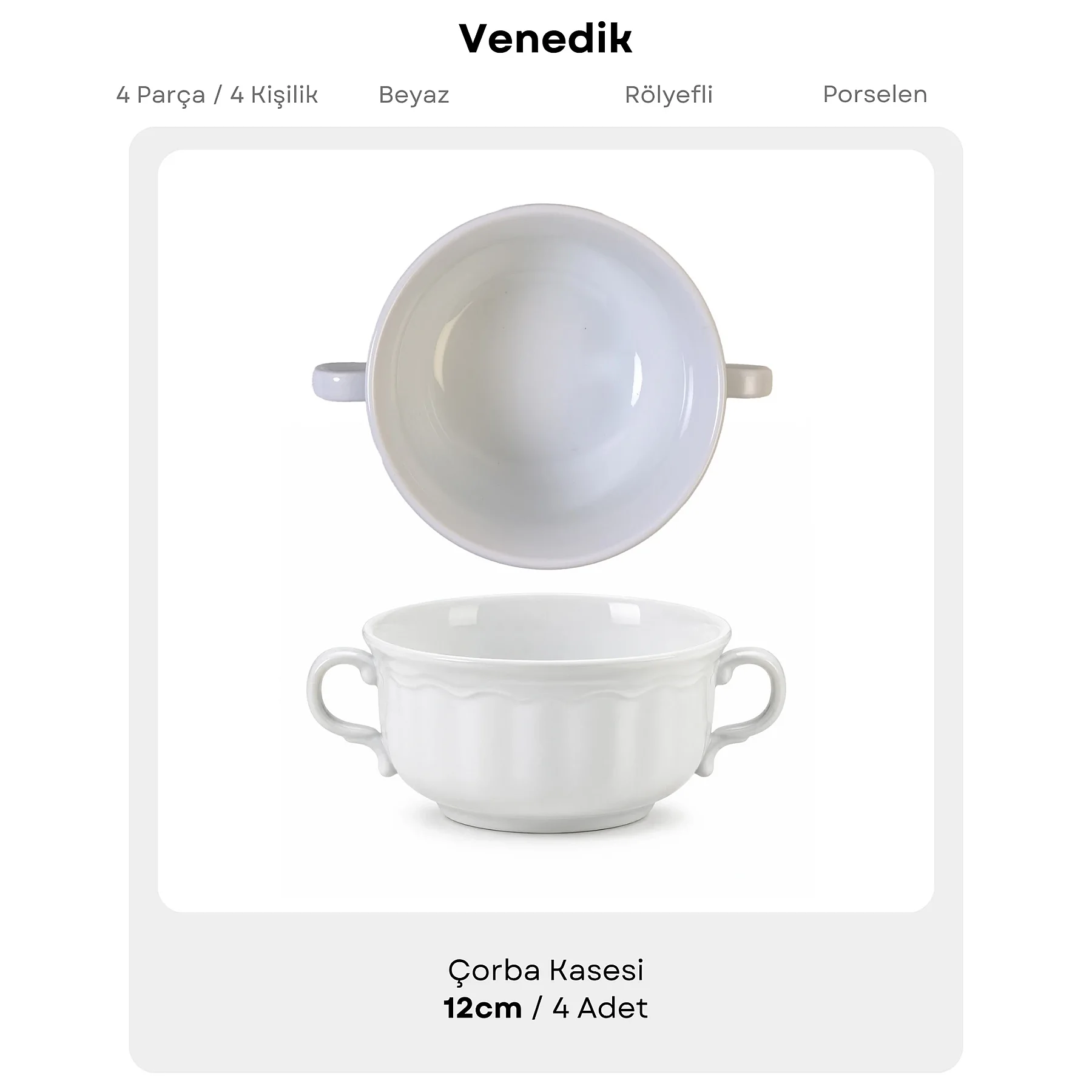 Venedik 4 Parça 12 Cm Kulplu Çorba Kasesi - 5