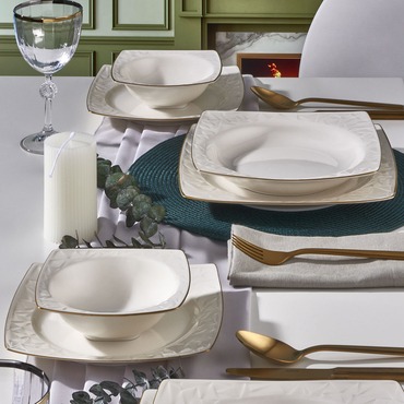 GÜRAL PORSELEN - VIVENTE 8 PARÇA 2 KİŞİLİK BONE YEMEK TAKIMI - GOLD