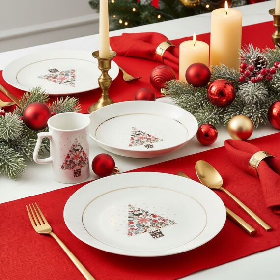 Yeni Yıl Camelia 3 Parça Tek Kişilik Bone Yemek Takımı - 6268 - 7