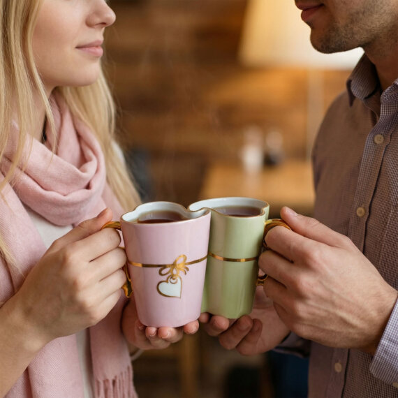 Vintage El Dekoru Kalp Detaylı Porselen 2’li Kupa Seti 350 cc - 3