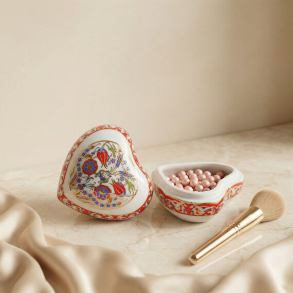 Kalp Şekilli Hand Made Porselen Dekoratif Porselen Takı Kutusu 5 Cm - 1