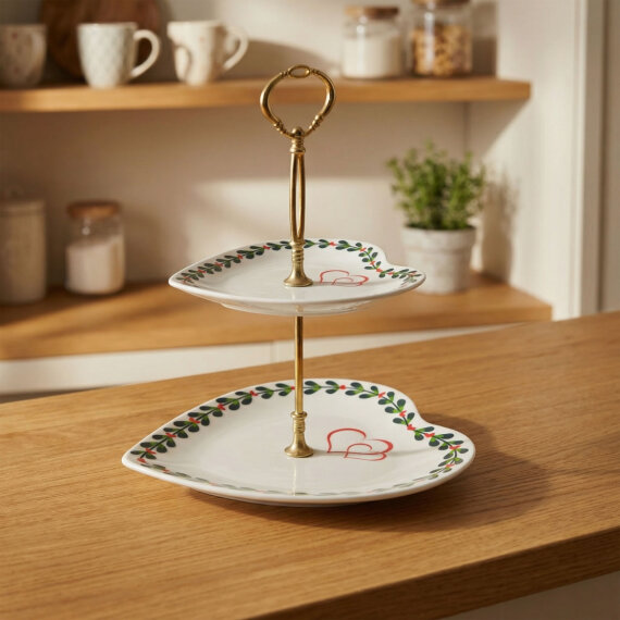 İki Katlı Dekoratif Kalp Sunumluk Kurabiyelik - 4