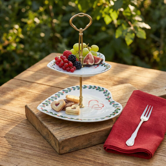 İki Katlı Dekoratif Kalp Sunumluk Kurabiyelik - 1