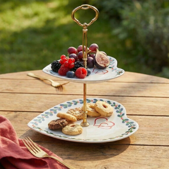 İki Katlı Dekoratif Kalp Sunumluk Kurabiyelik - 3