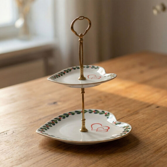 İki Katlı Dekoratif Kalp Sunumluk Kurabiyelik - 5