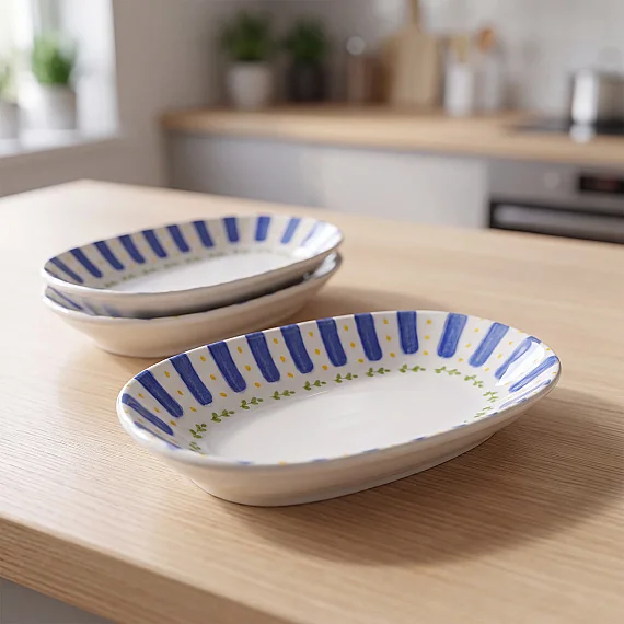 Kayısı 15 cm 3'lü Porselen Kayık Tabak Seti - 2