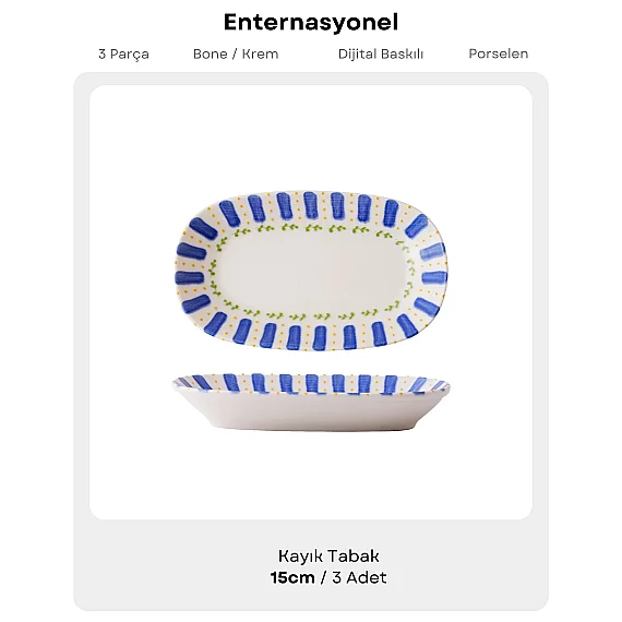 Kayısı 15 cm 3'lü Porselen Kayık Tabak Seti - 5