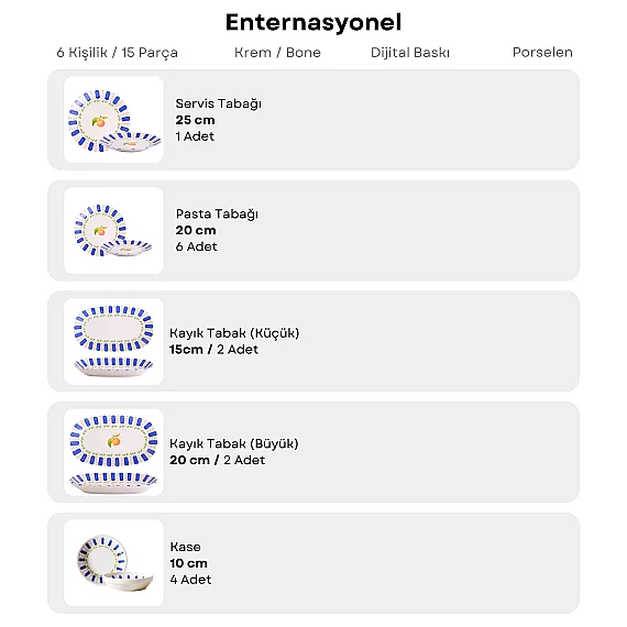 Kayısı 15 Parça 6 Kişilik Porselen Kahvaltı Takımı - 5