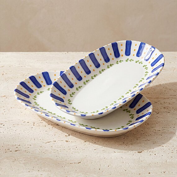 Kayısı Desenli 24 cm 2'li Porselen Kayık Tabak Seti - 3