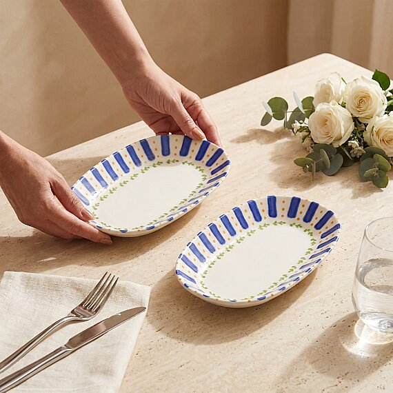 Kayısı Desenli 24 cm 2'li Porselen Kayık Tabak Seti - 5