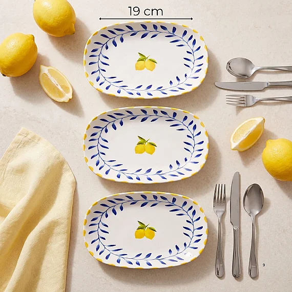 Limon Desenli 19 cm 3'lü Porselen Kayık Tabak Seti - 4