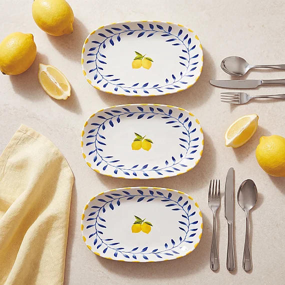Limon Desenli 19 cm 3'lü Porselen Kayık Tabak Seti - 3
