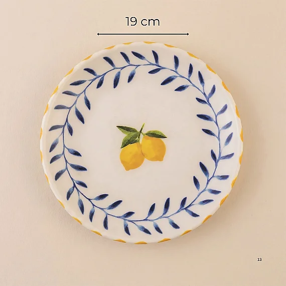 Limon Desenli 19 cm 4'lü Porselen Pasta Tabağı Seti - 3