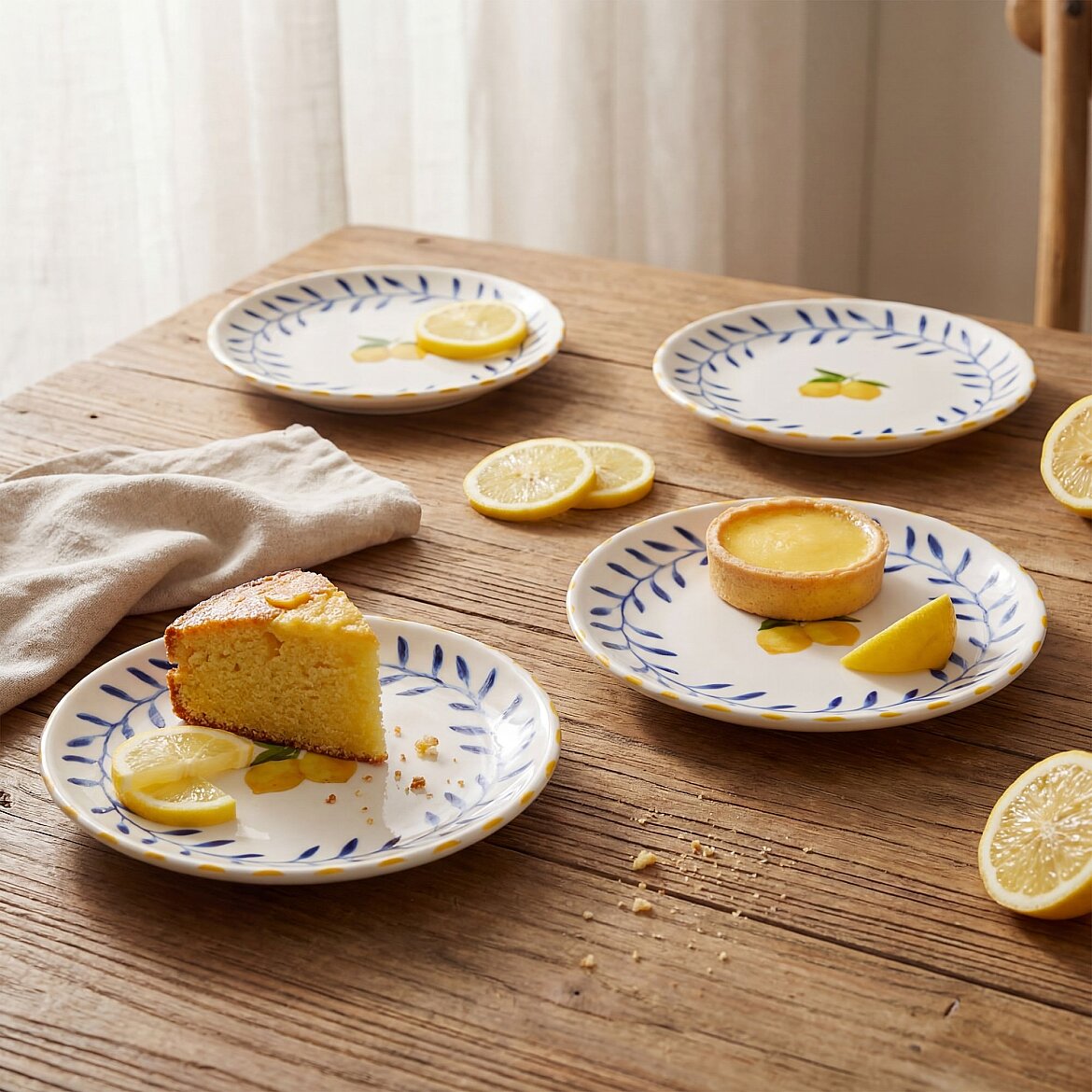 Limon Desenli 19 cm 4'lü Porselen Pasta Tabağı Seti - 2